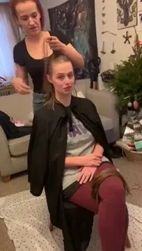 Shoulder length chopped off in ponytails then shaved bald haircut story cover
